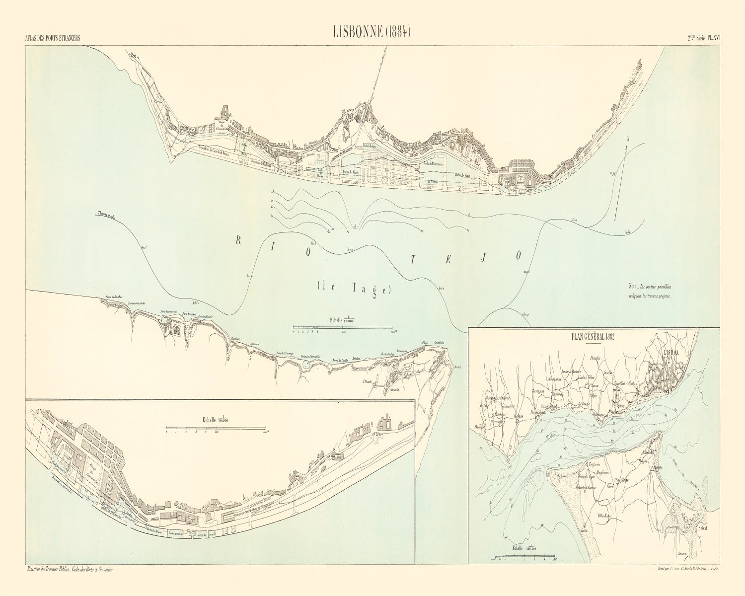 Vintage Map of Lisbon, Portugal 1884