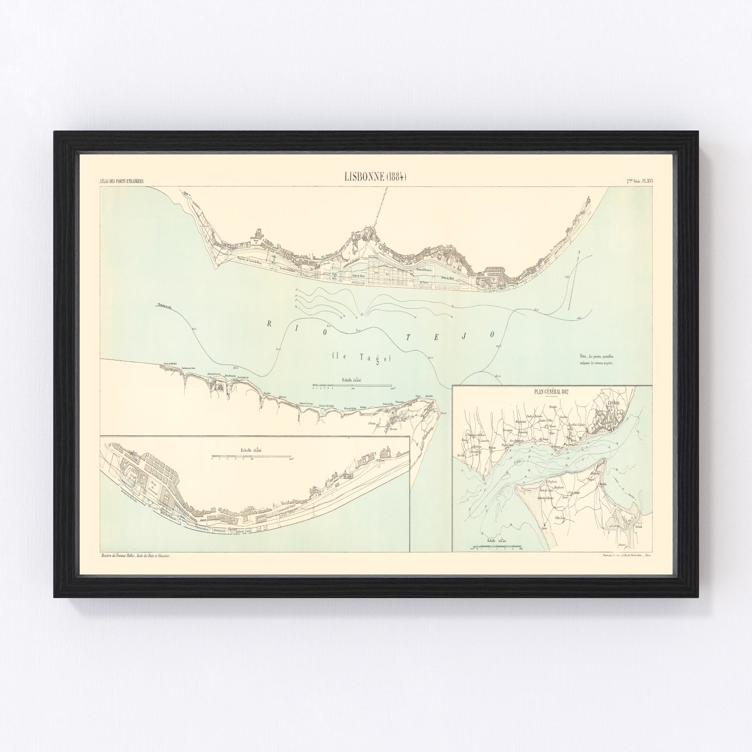 Vintage Map of Lisbon, Portugal 1884