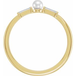 14K Yellow Gold Cultured White Seed Pearl & 1/8 CTW Natural Diamond Ring