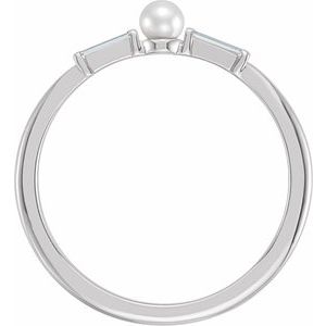 Sterling Silver Cultured White Seed Pearl & 1/8 CTW Natural Diamond Ring