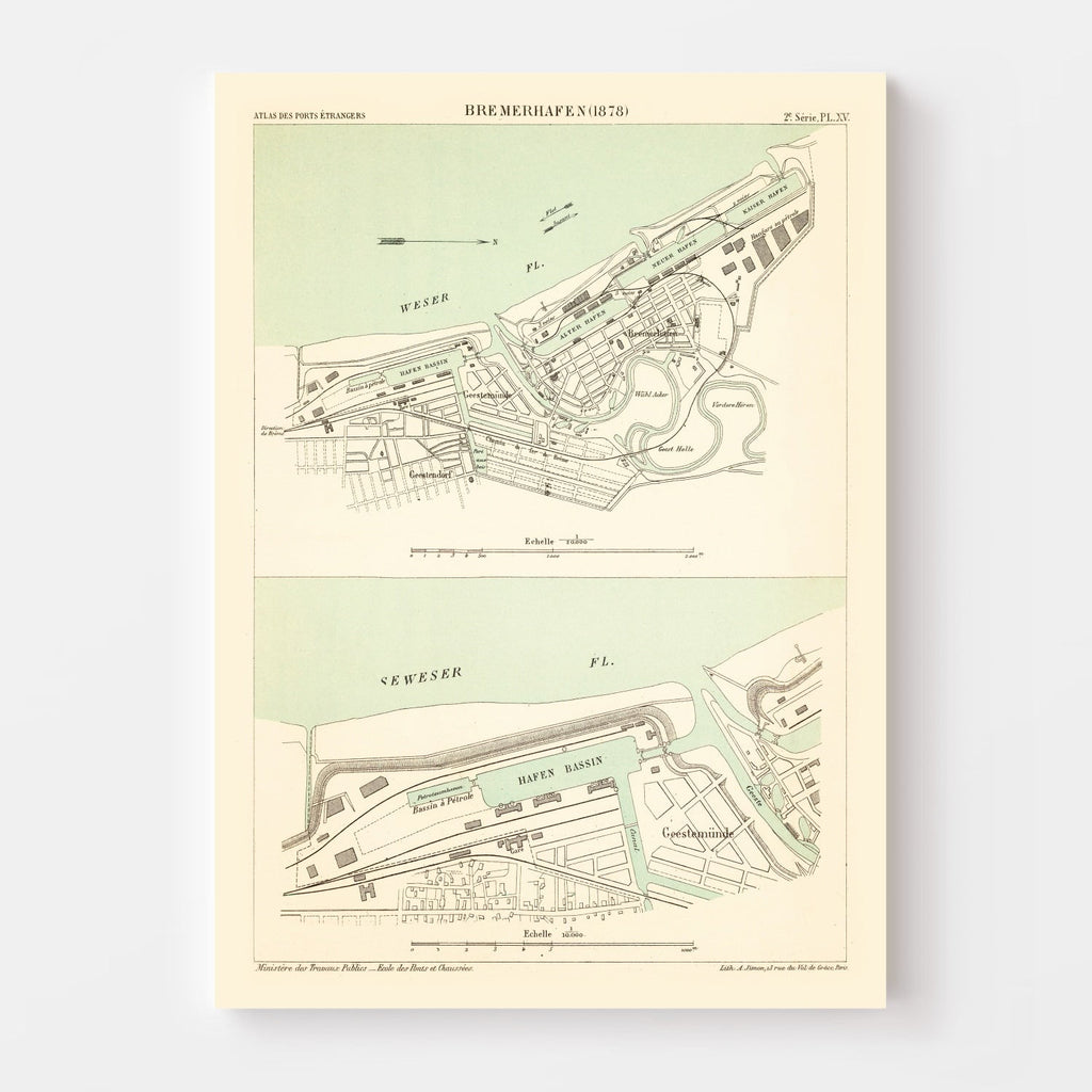 Vintage Map of Bremerhaven, Germany 1886