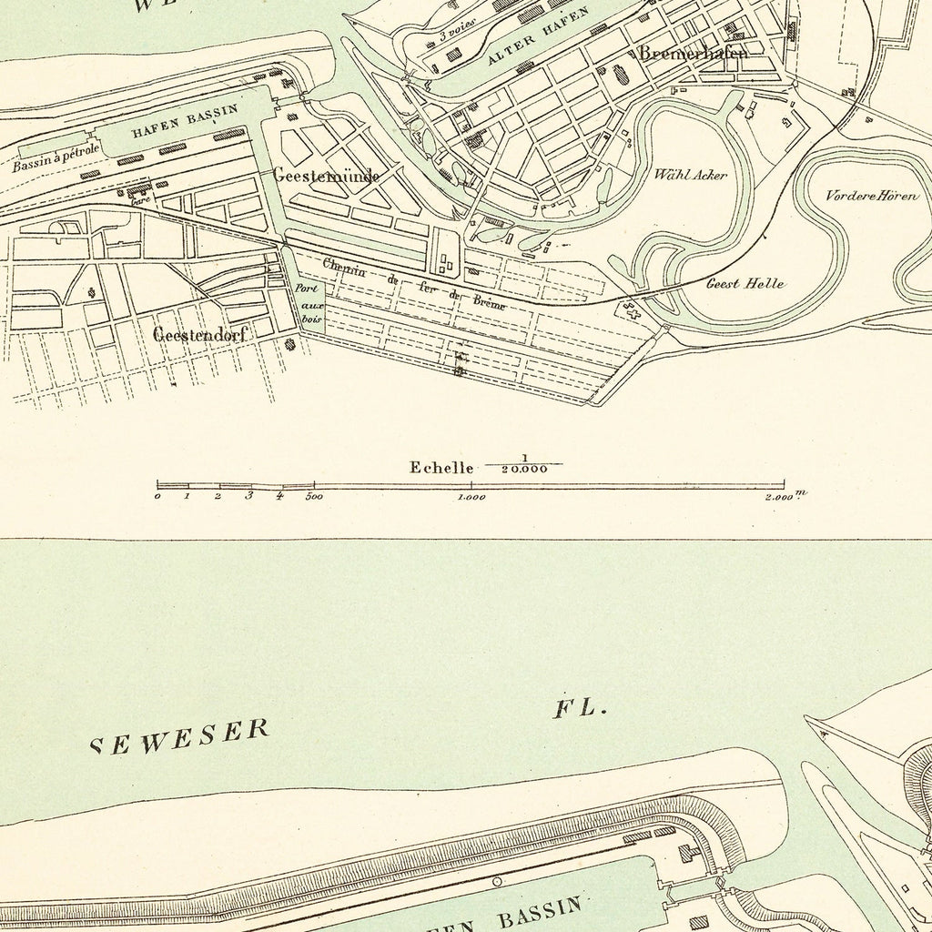 Vintage Map of Bremerhaven, Germany 1886