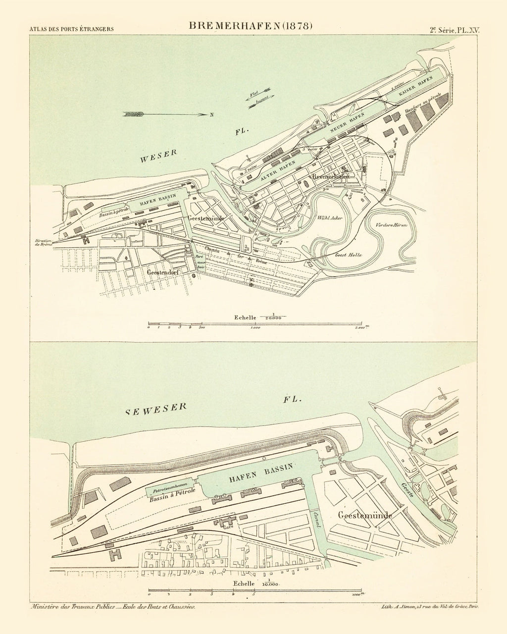 Vintage Map of Bremerhaven, Germany 1886