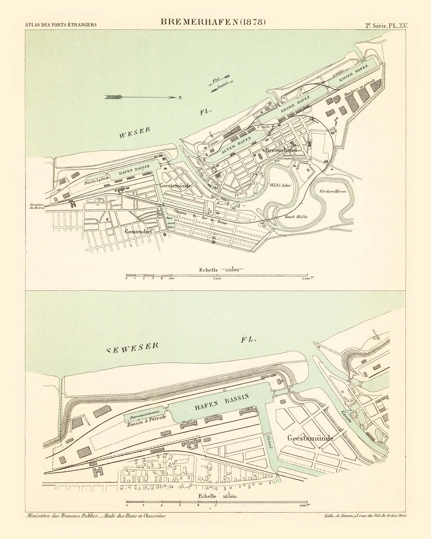 Vintage Map of Bremerhaven, Germany 1886