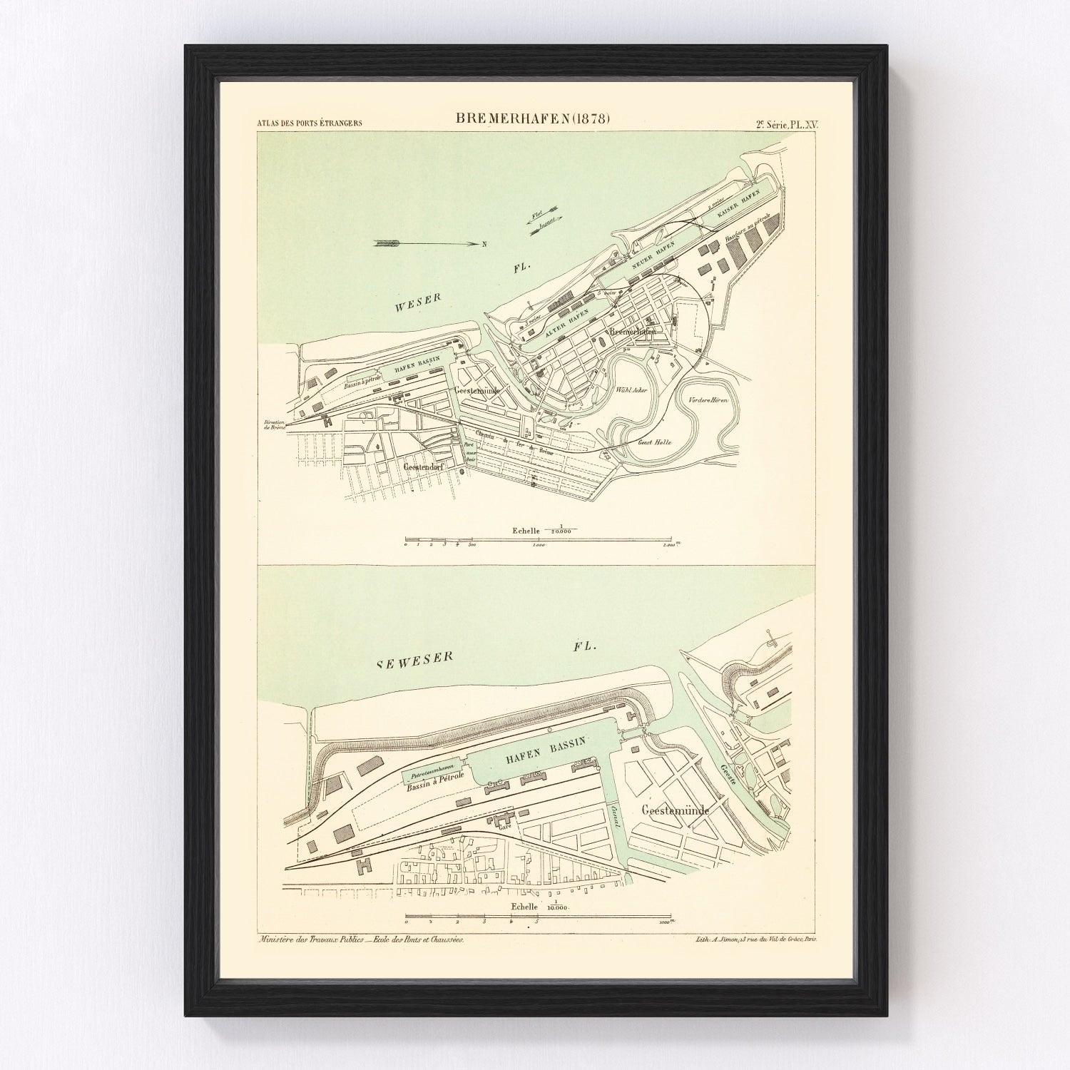 Vintage Map of Bremerhaven, Germany 1886