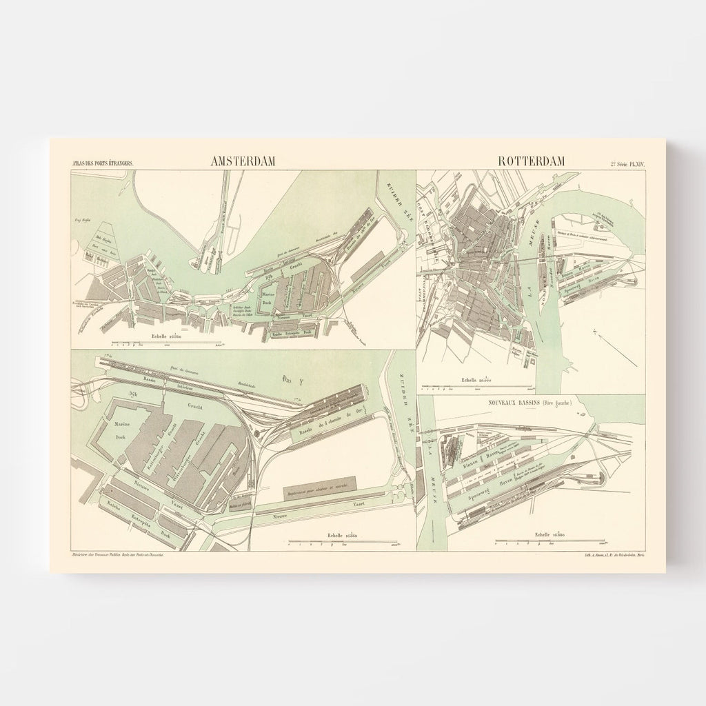 Vintage Map of Amsterdam, Netherlands 1886