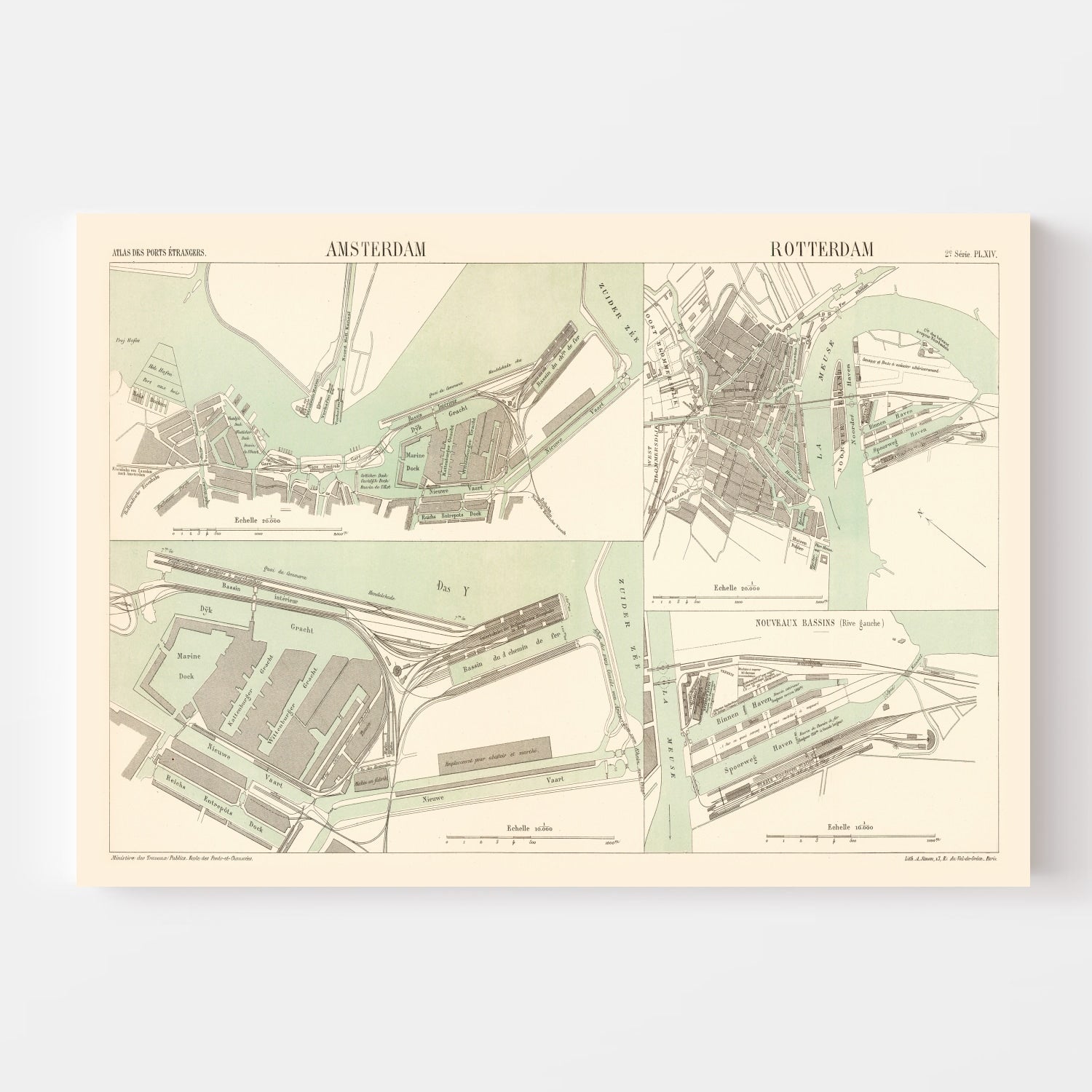 Vintage Map of Amsterdam, Netherlands 1886