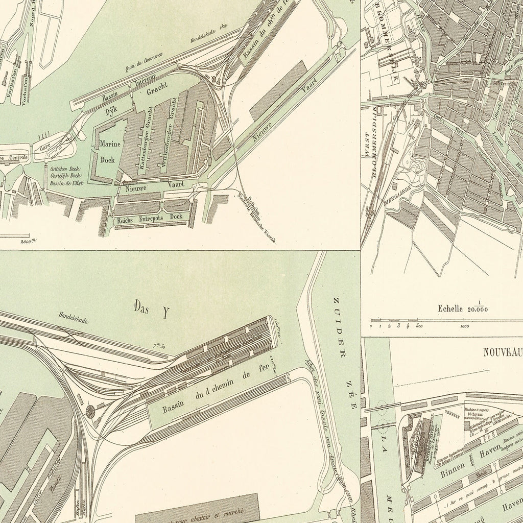 Vintage Map of Amsterdam, Netherlands 1886