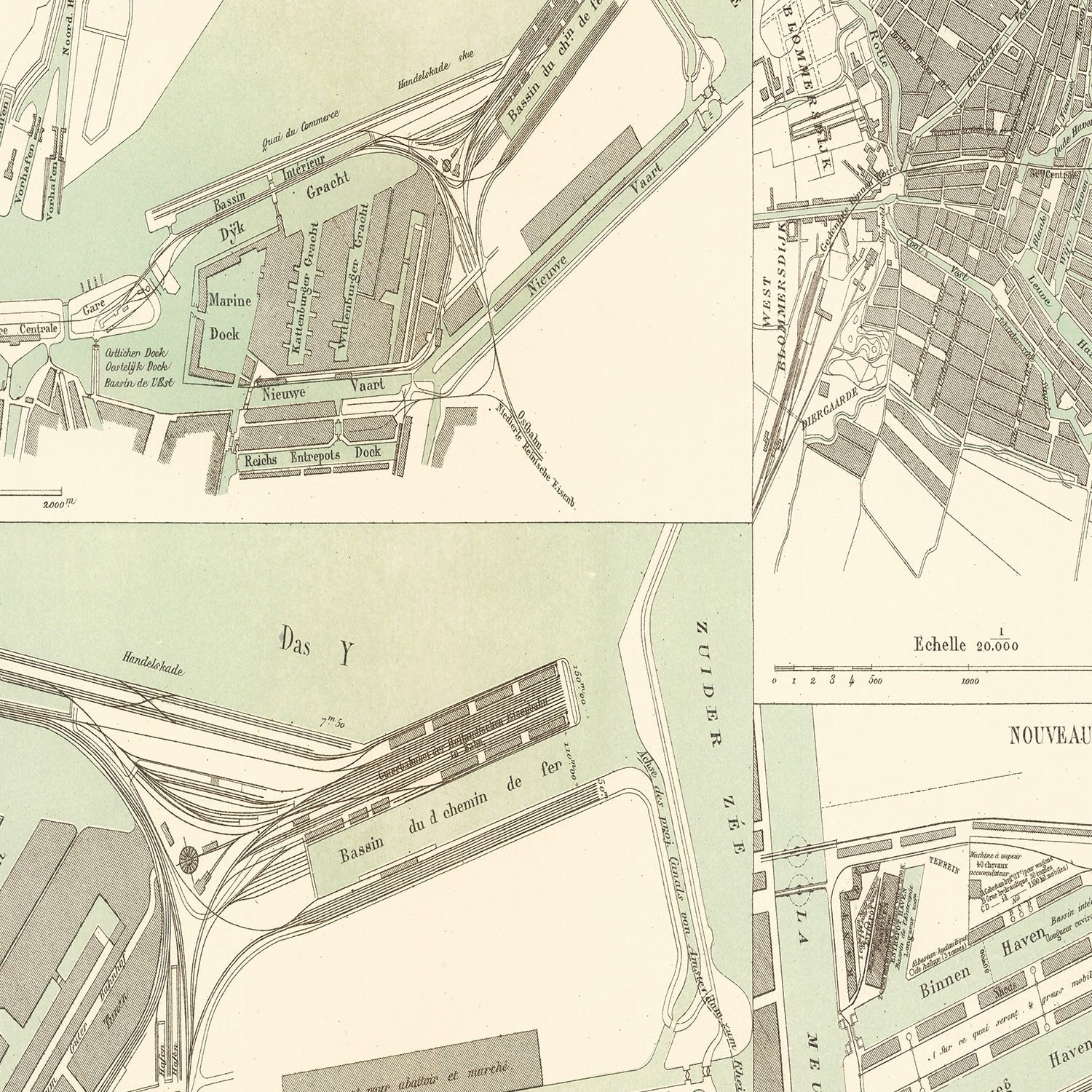Vintage Map of Amsterdam, Netherlands 1886