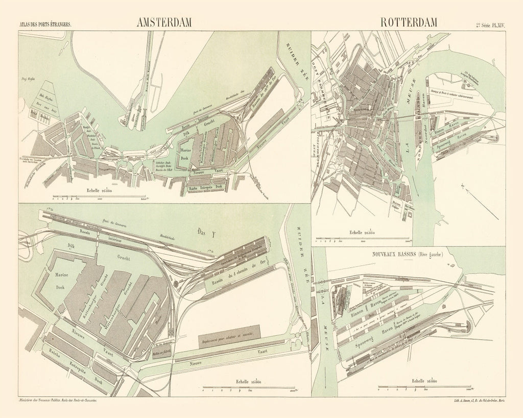 Vintage Map of Amsterdam, Netherlands 1886