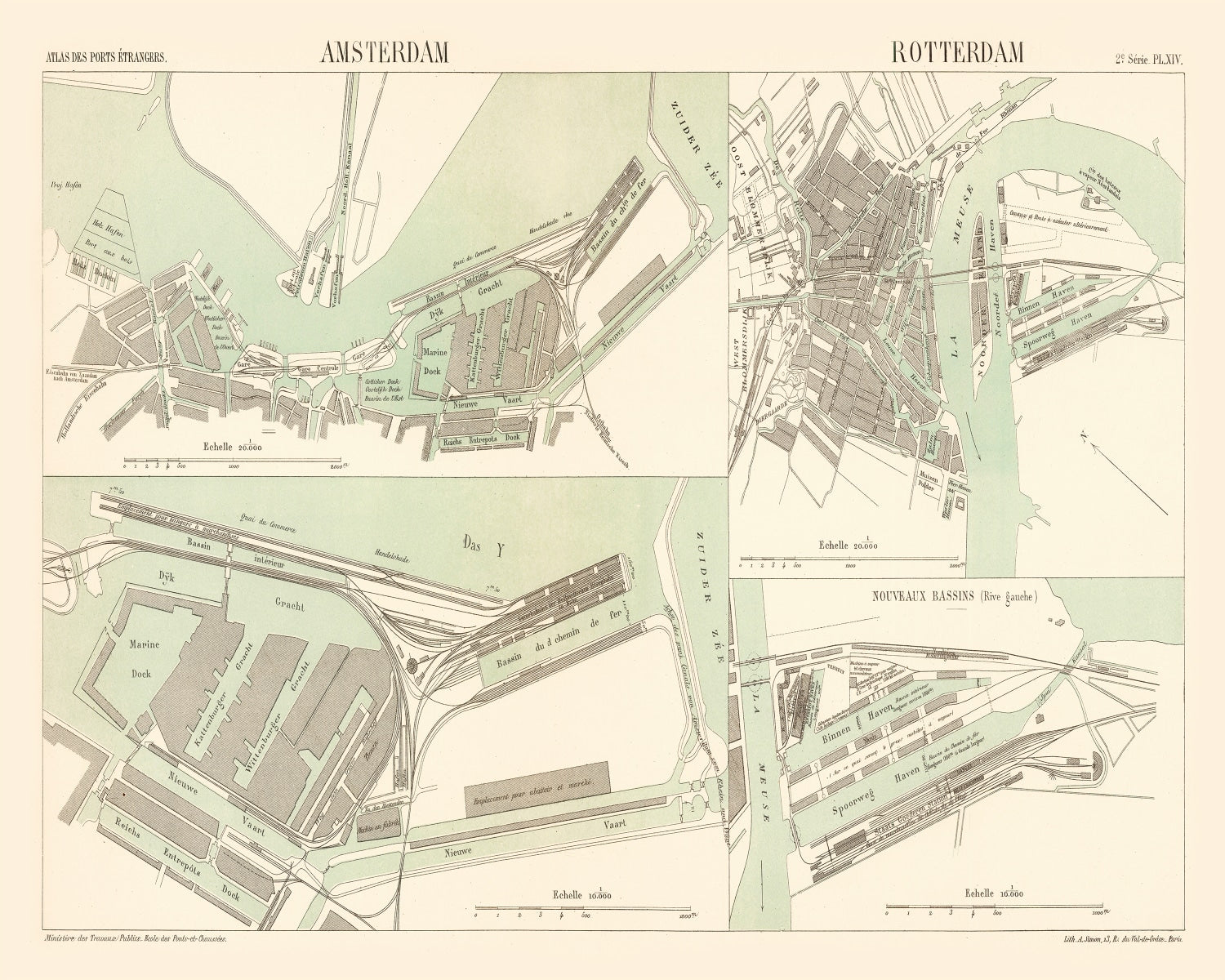 Vintage Map of Amsterdam, Netherlands 1886