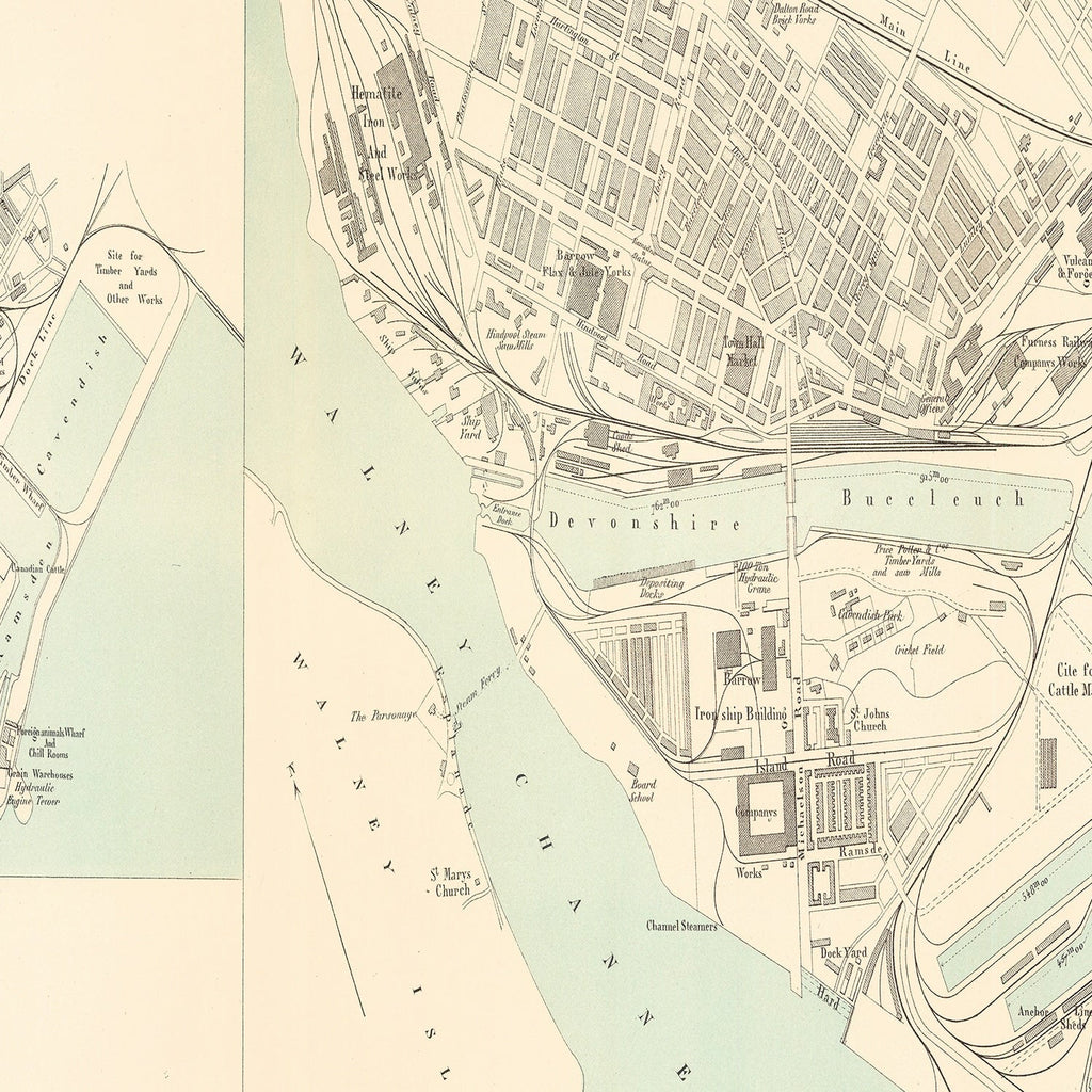 Vintage Map of Barrow, England 1884