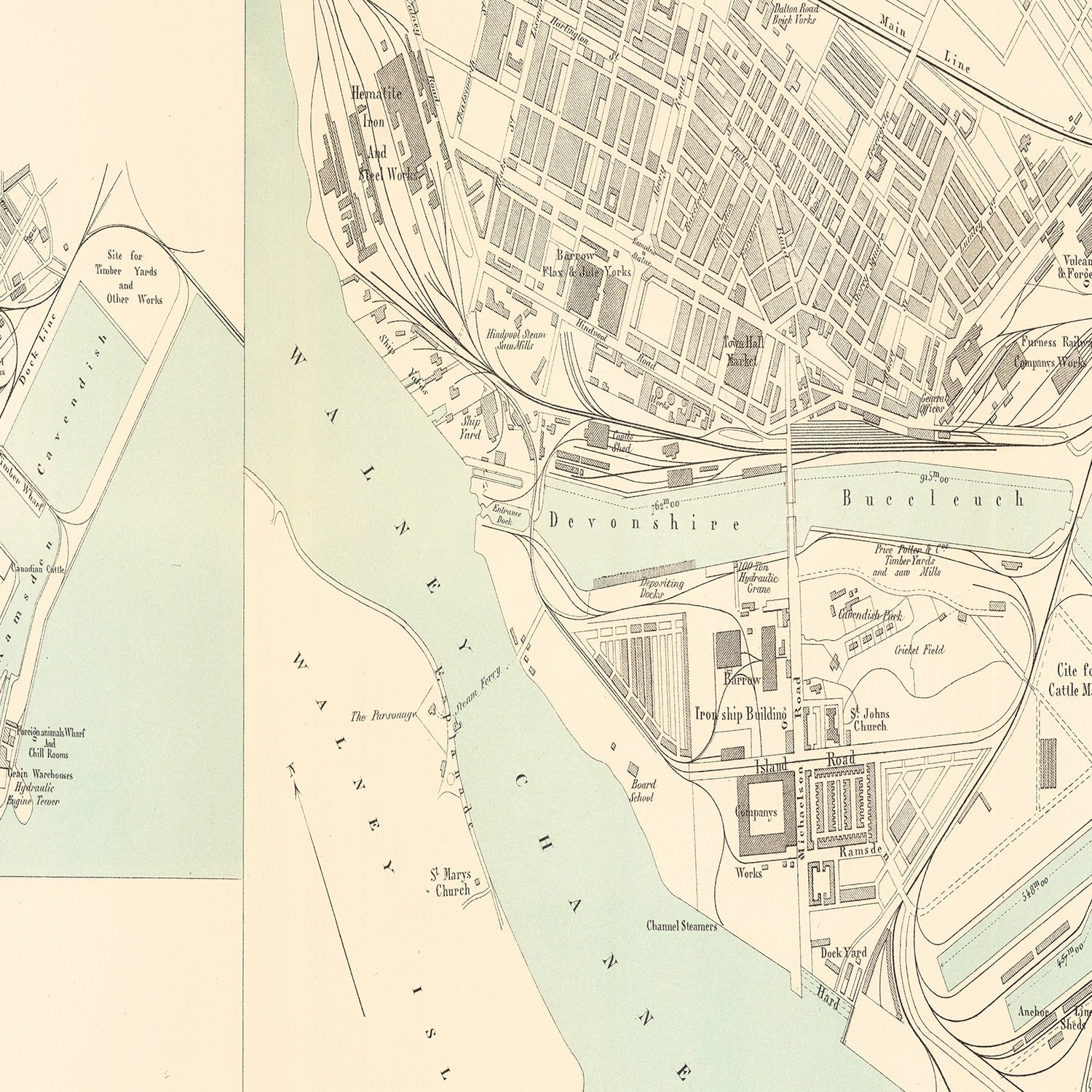 Vintage Map of Barrow, England 1884