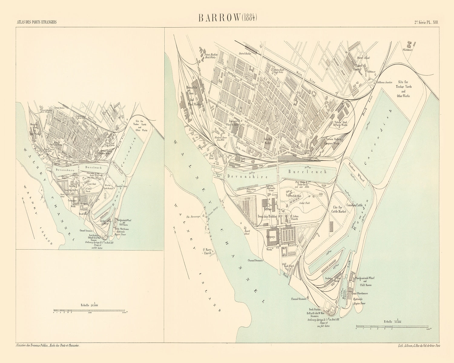 Vintage Map of Barrow, England 1884