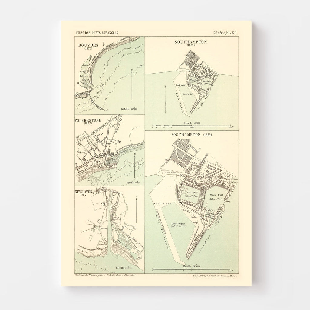 Vintage Map of Dover, England 1884