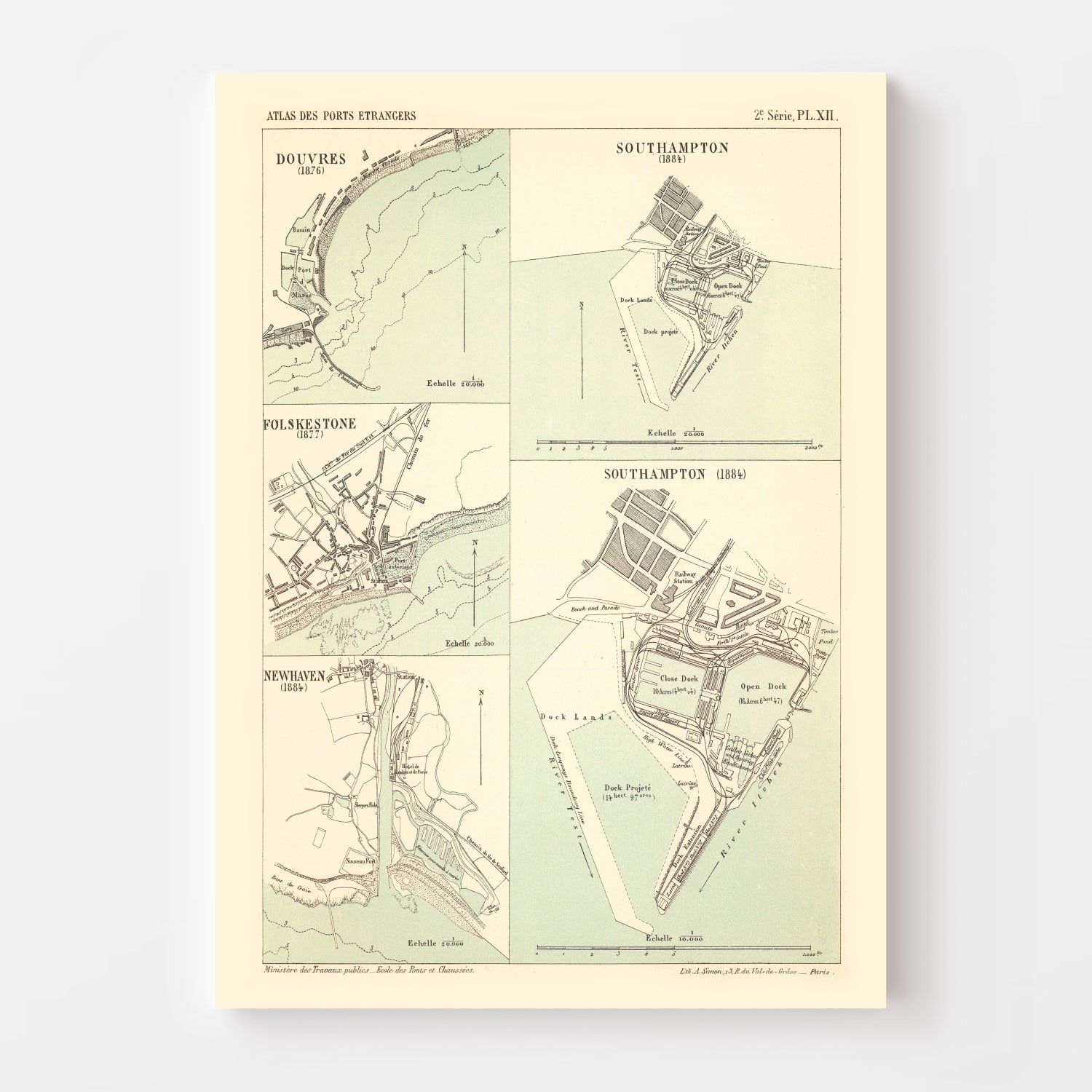Vintage Map of Dover, England 1884