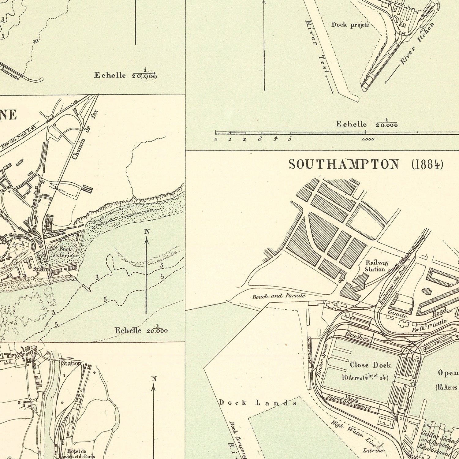 Vintage Map of Dover, England 1884