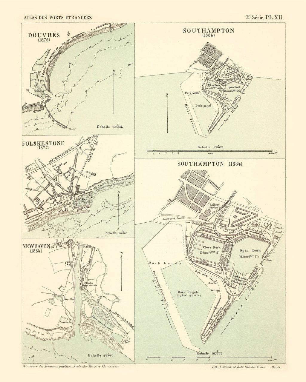 Vintage Map of Dover, England 1884