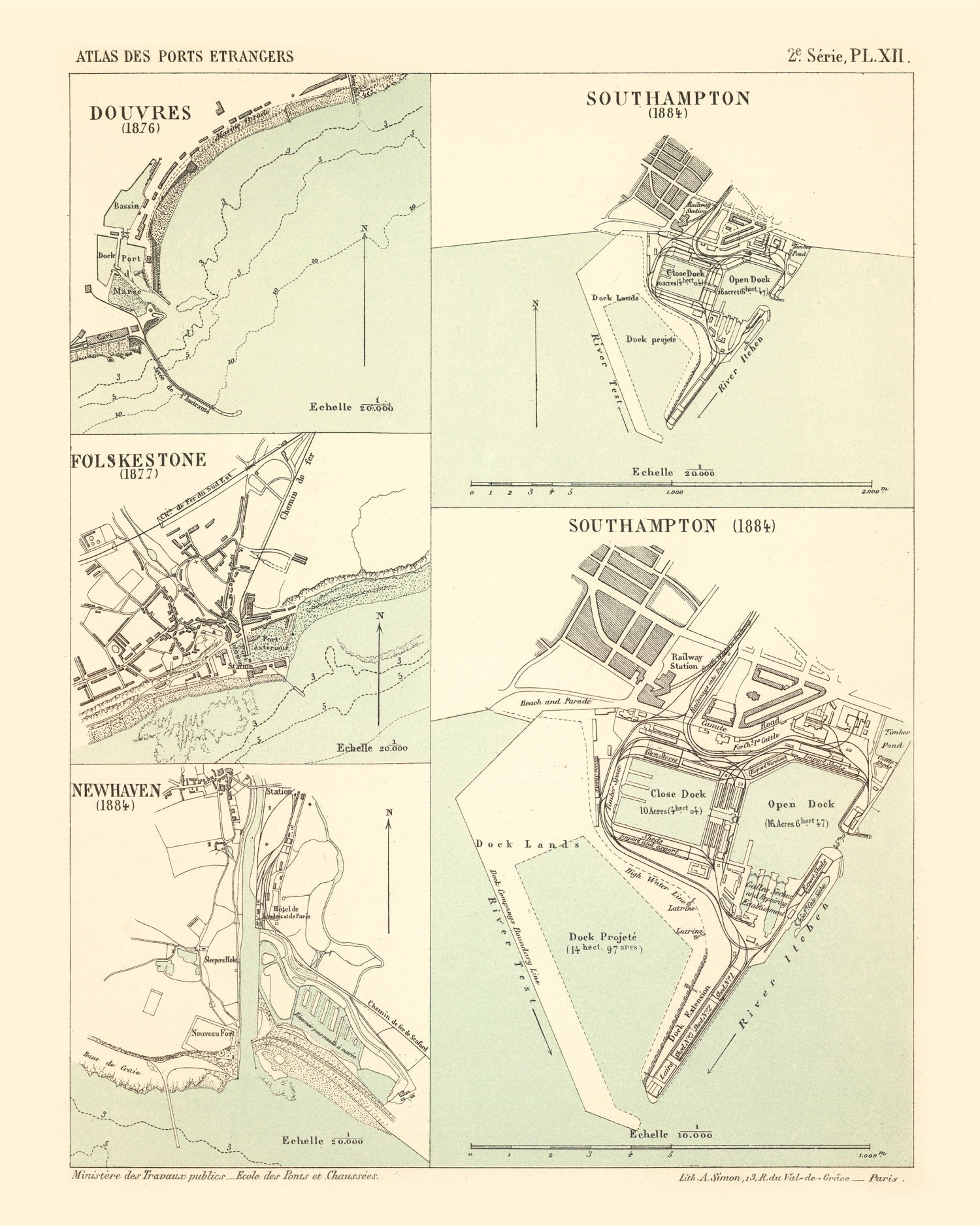 Vintage Map of Dover, England 1884