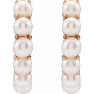 14K Rose Gold Cultured White Freshwater Pearl 15.5 mm Huggie Hoop Earrings