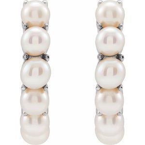 14K White Gold Cultured White Freshwater Pearl 15.5 mm Huggie Hoop Earrings