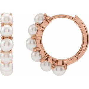 14K Rose Gold Cultured White Freshwater Pearl 15.5 mm Huggie Hoop Earrings