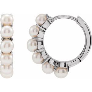 14K White Gold Cultured White Freshwater Pearl 15.5 mm Huggie Hoop Earrings