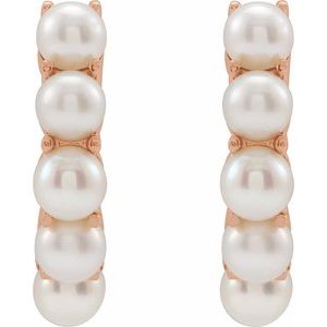 14K Rose Gold Cultured White Freshwater Pearl 14 mm Huggie Hoop Earrings