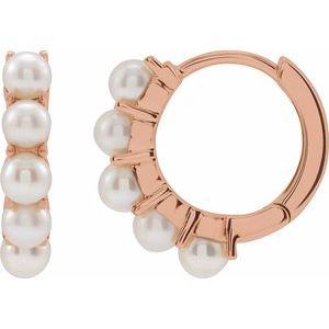 14K Rose Gold Cultured White Freshwater Pearl 14 mm Huggie Hoop Earrings