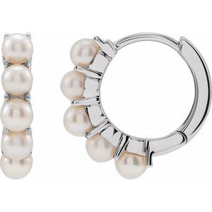 14K White Gold Cultured White Freshwater Pearl 14 mm Huggie Hoop Earrings