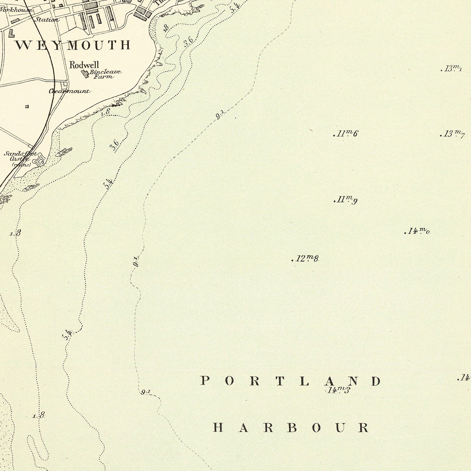 Vintage Map of Weymouth, England 1884