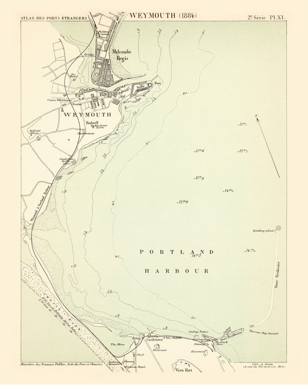 Vintage Map of Weymouth, England 1884