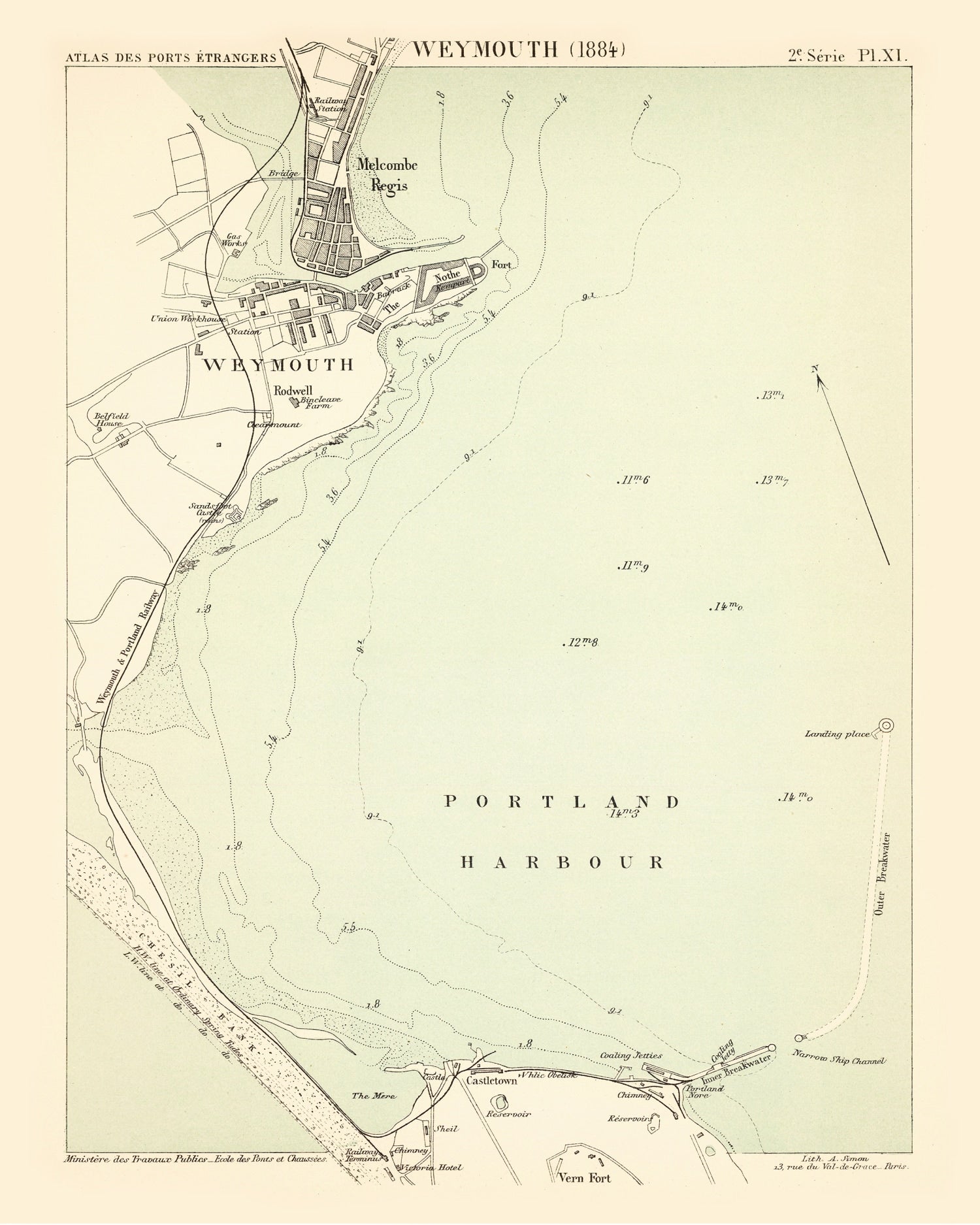 Vintage Map of Weymouth, England 1884
