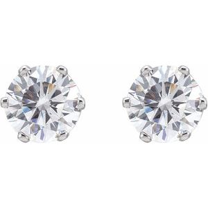 14K White Gold 6.5 mm  Imitation White Cubic Zirconia Stud Earrings – image 2