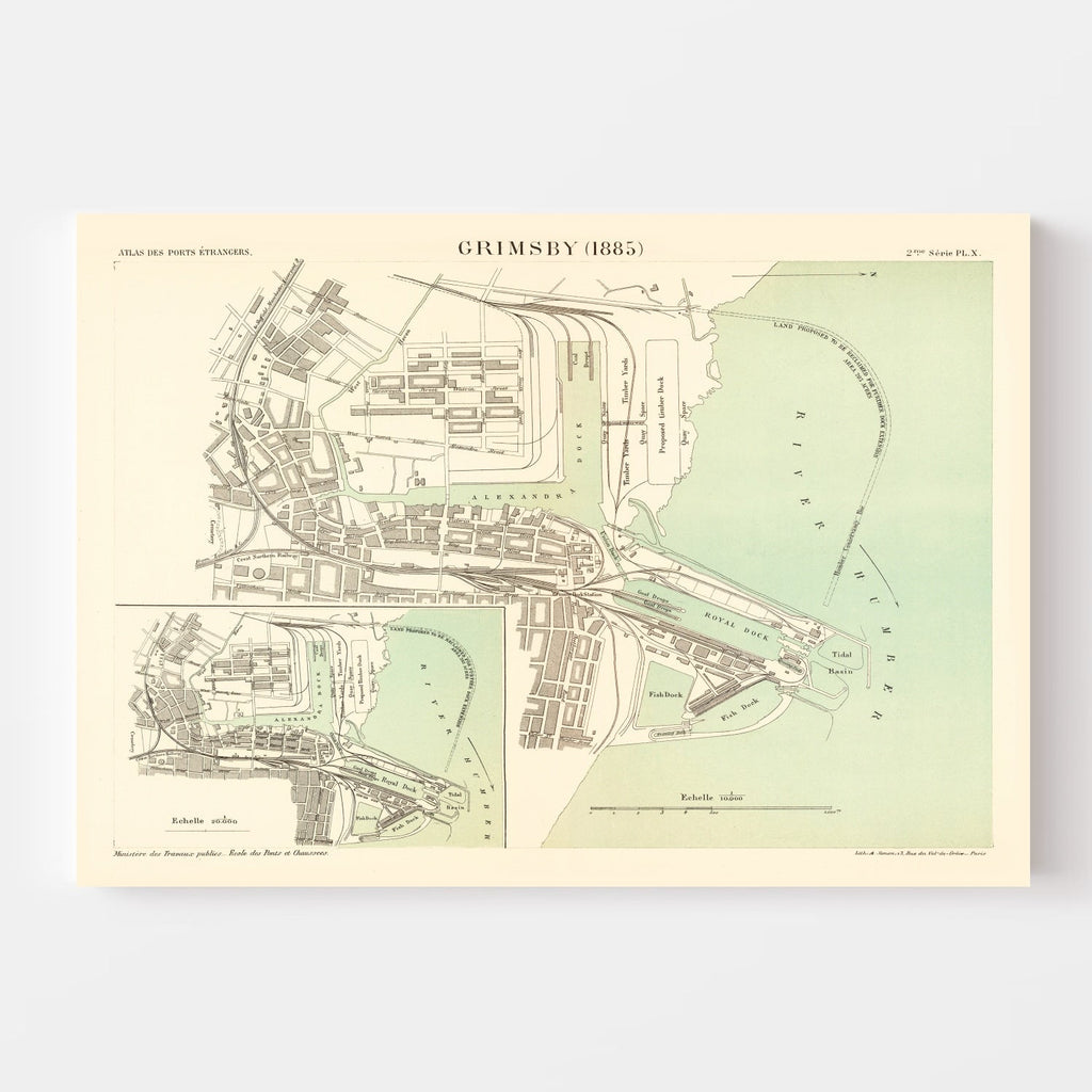 Vintage Map of Grimsby, England 1885