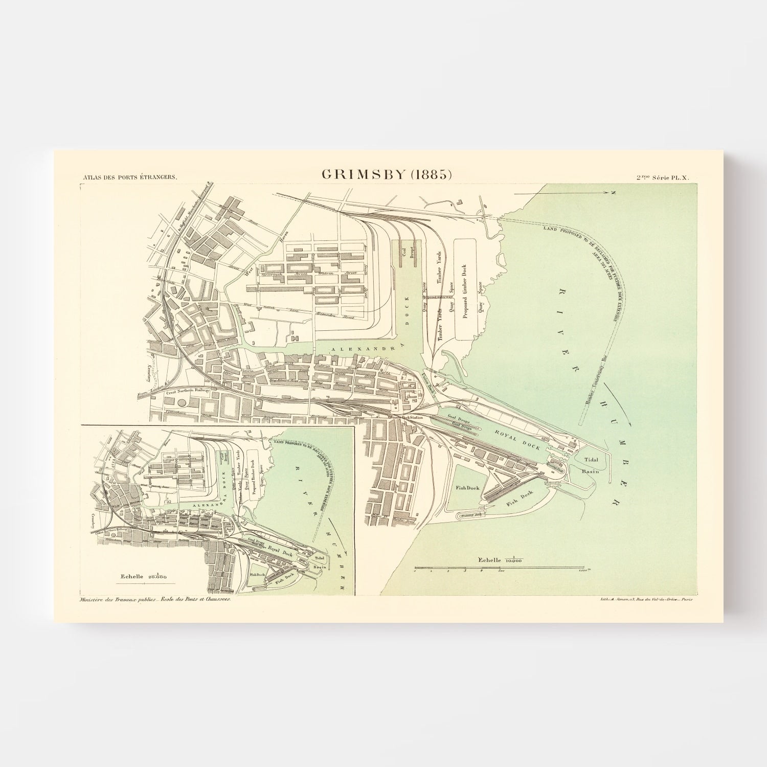 Vintage Map of Grimsby, England 1885