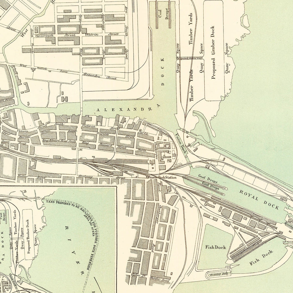Vintage Map of Grimsby, England 1885