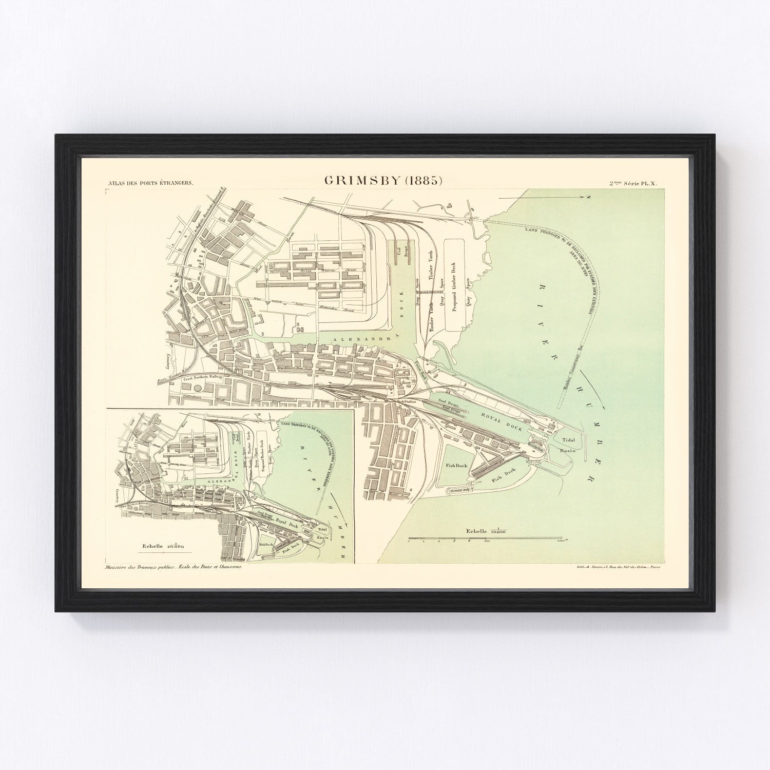 Vintage Map of Grimsby, England 1885