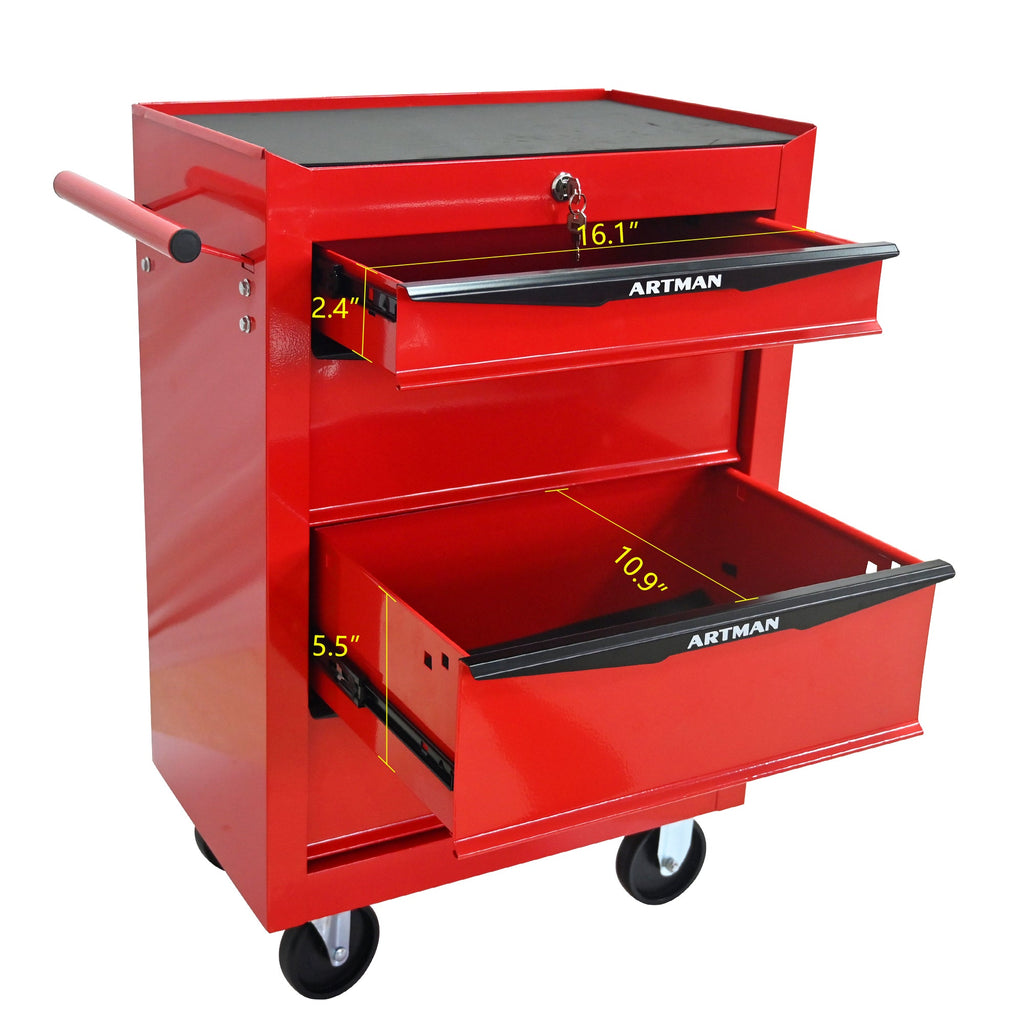 Rolling Metal Tool Chest with 4 Drawers, 20' Steel Storage Cabinet with Ball Bearing Slides, Black and Red Finish