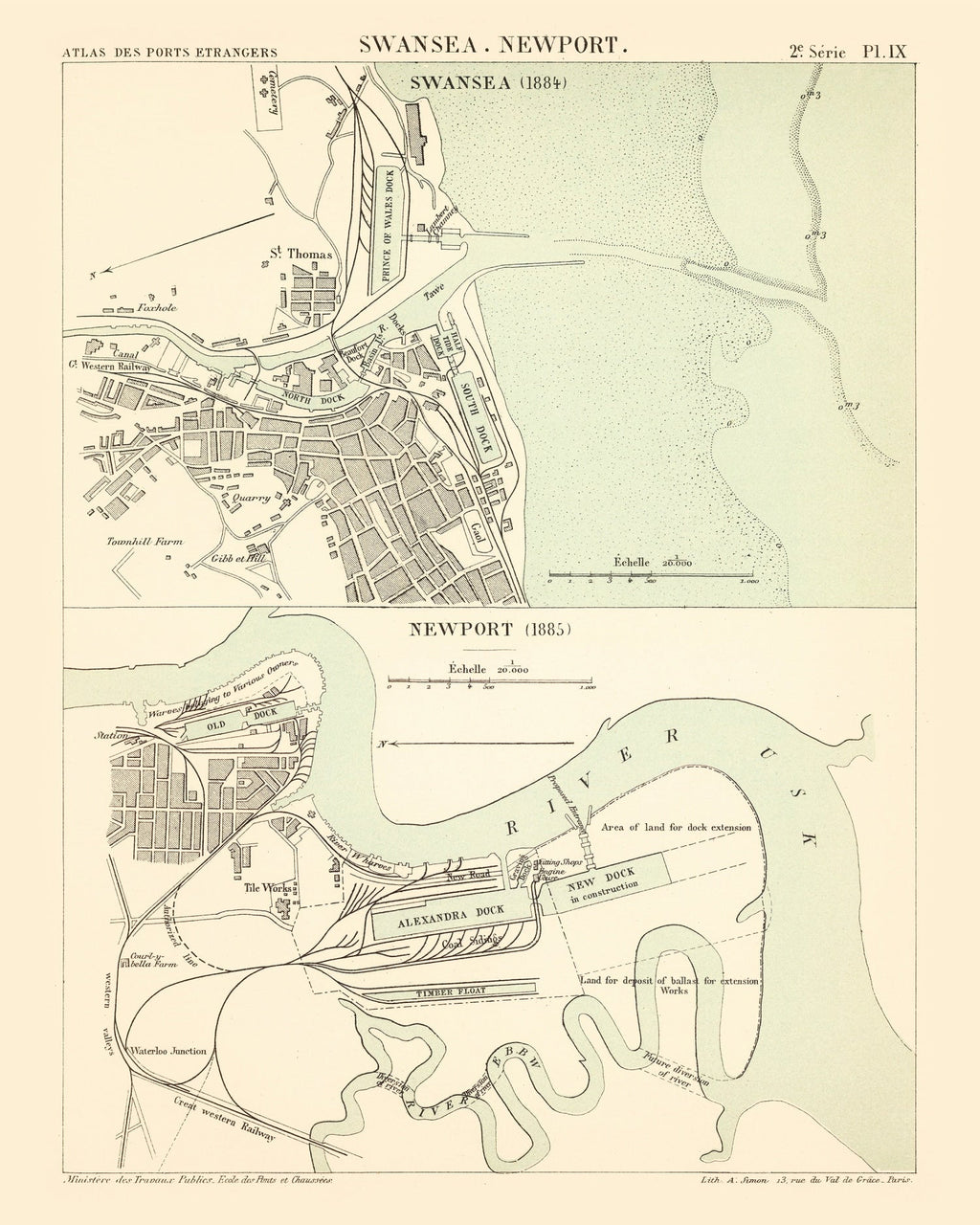 Vintage Map of Swansea, Wales 1885