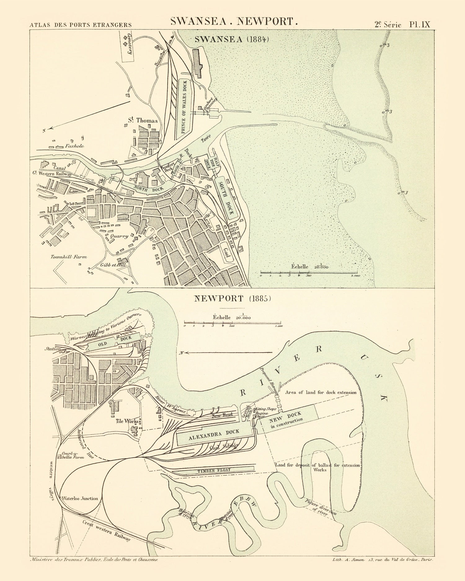 Vintage Map of Swansea, Wales 1885