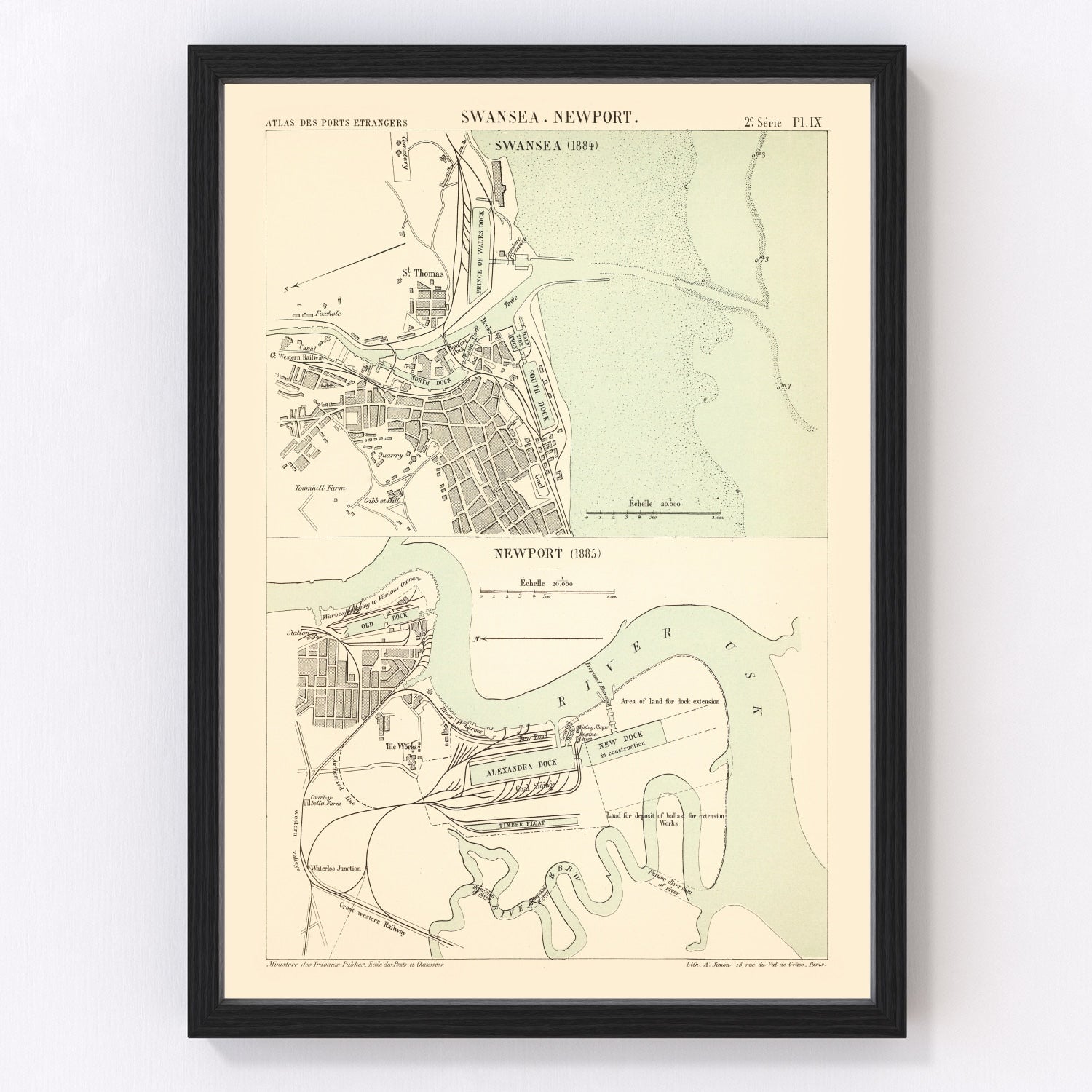 Vintage Map of Swansea, Wales 1885