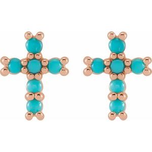 14K Rose Gold Natural Turquoise Cross Earrings – image 2