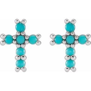 Platinum Natural Turquoise Cross Earrings – image 2