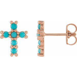 14K Rose Gold Natural Turquoise Cross Earrings