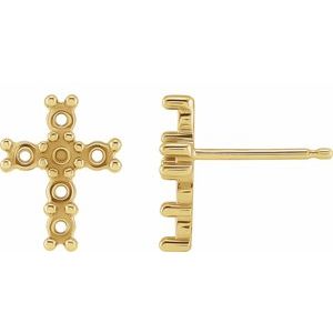 14K Yellow Gold 2 mm Round Cabochon Cross Earring Mounting