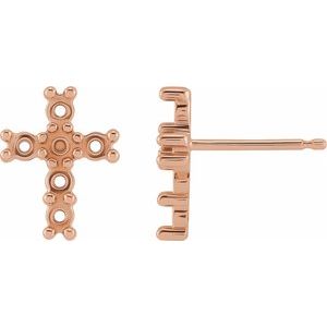 14K Rose Gold 2 mm Round Cabochon Cross Earring Mounting