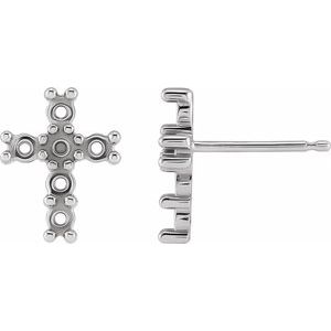 Platinum 2 mm Round Cabochon Cross Earring Mounting
