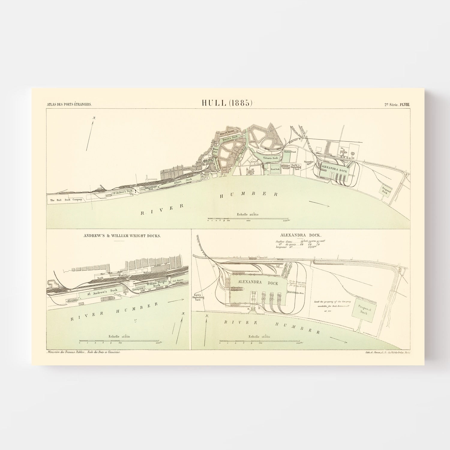 Vintage Map of Hull, England 1885