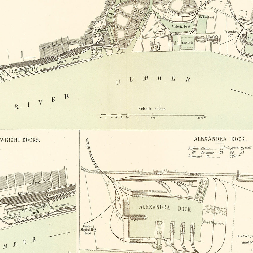 Vintage Map of Hull, England 1885